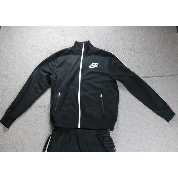 Vintage Nike Mens Tracksuit Large Black White Swoosh Warmup Suit  Gray Tag - Picture 2 of 13